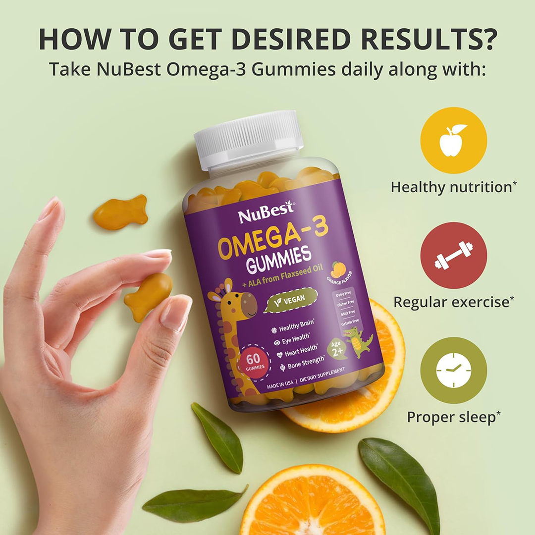 NuBest, Omega-3 Gummies – Brain, Vision & Heart Support for Kids & Teens
